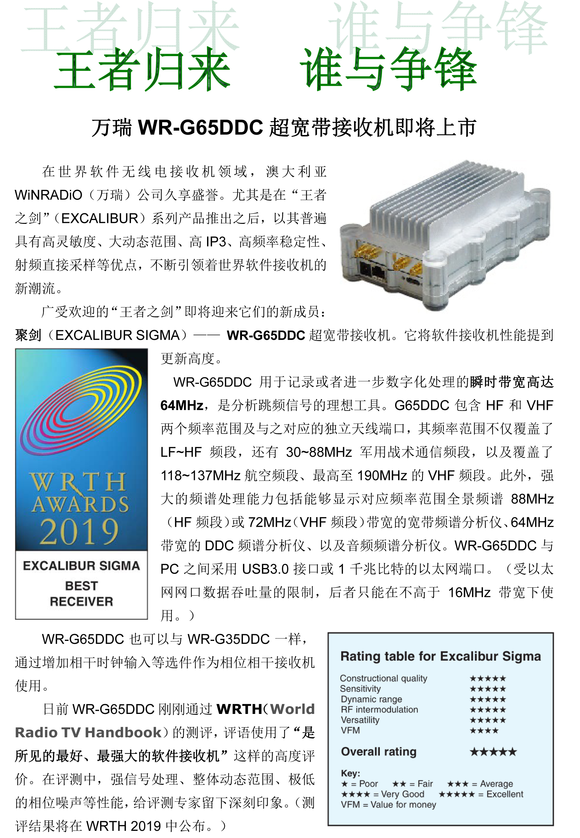 万瑞WR-G65DDC超宽带接收机即将上市